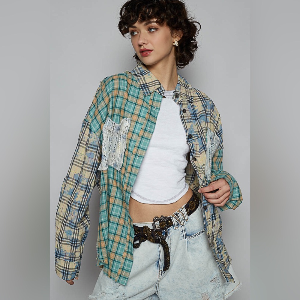 PT12 New POL Plaid Patchwork Shirt - Picture 3 of 5